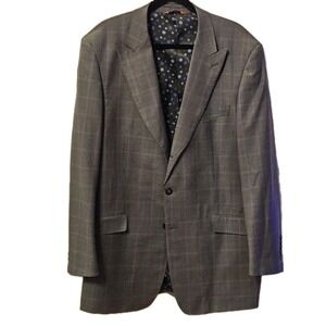 Masteloni Men Blazer 46L Gray Plaid Super 150s Wool Jacket Two Button Sport Coat